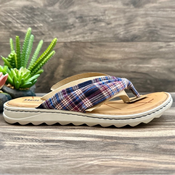 NIB Born Tide Plaid Flip Flops Thong Sandal Navy - Picture 5 of 11